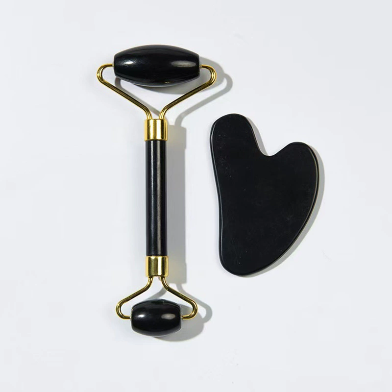 Jade face massager set, double‑head rolling roller and gua sha scraper, cosmetic kit