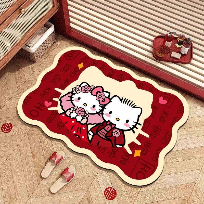 Hello Kitty Wedding Festive Diatom Mud Bathroom Absorbent Floor Mat Cute Absorbent Non-Slip Bathroom Door Mat