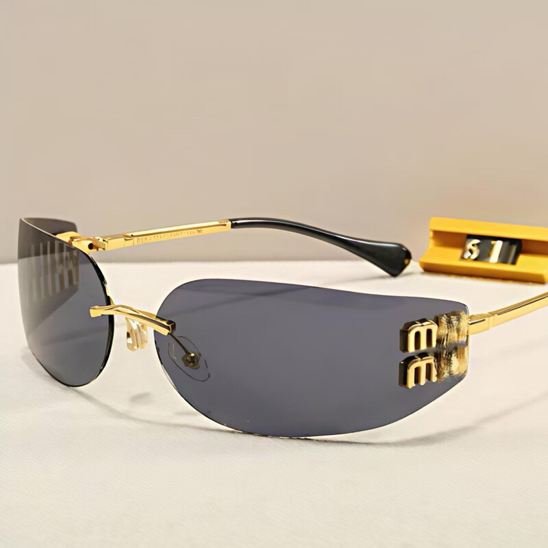 2025 New Model Zhang Yuanying Same Style Miu Miu Smua51S Sunglasses Narrow Frame High Aesthetic Rimless Brown Sunglasses for Women
