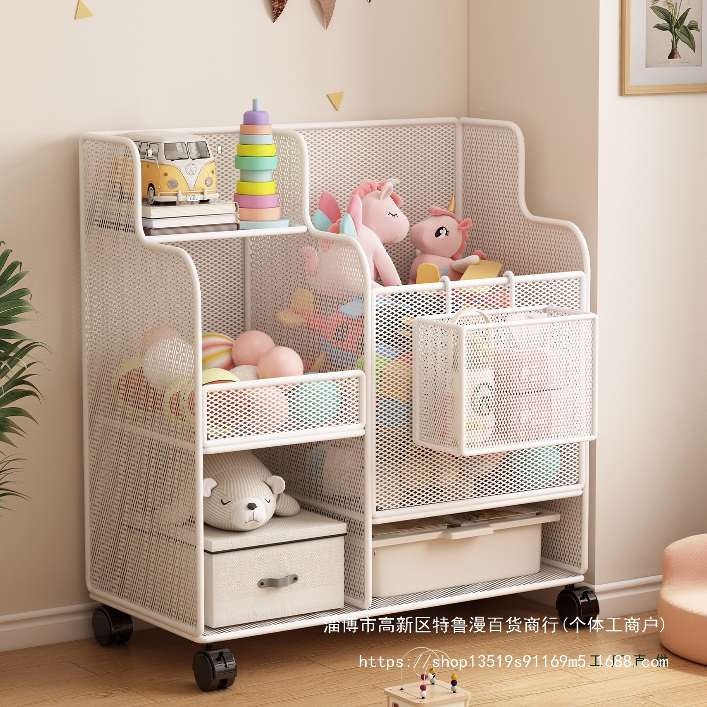 Children's toy storage rack, floor-standing, movable, for home use, simple design for organizing and storing toys