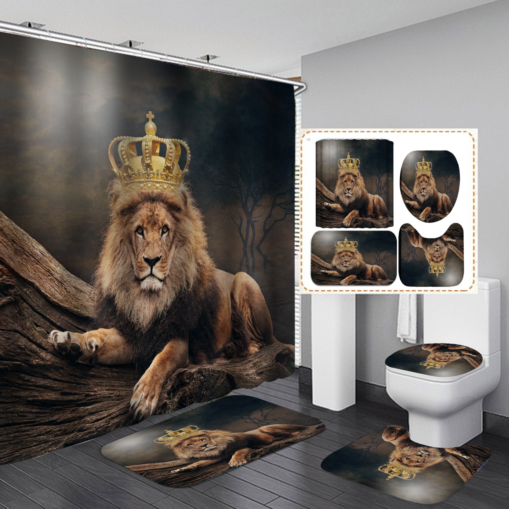 E-commerce Amazon nuevo HD poliéster impermeable Hotel baño partición animal ducha cortina soporte una pieza al por mayor