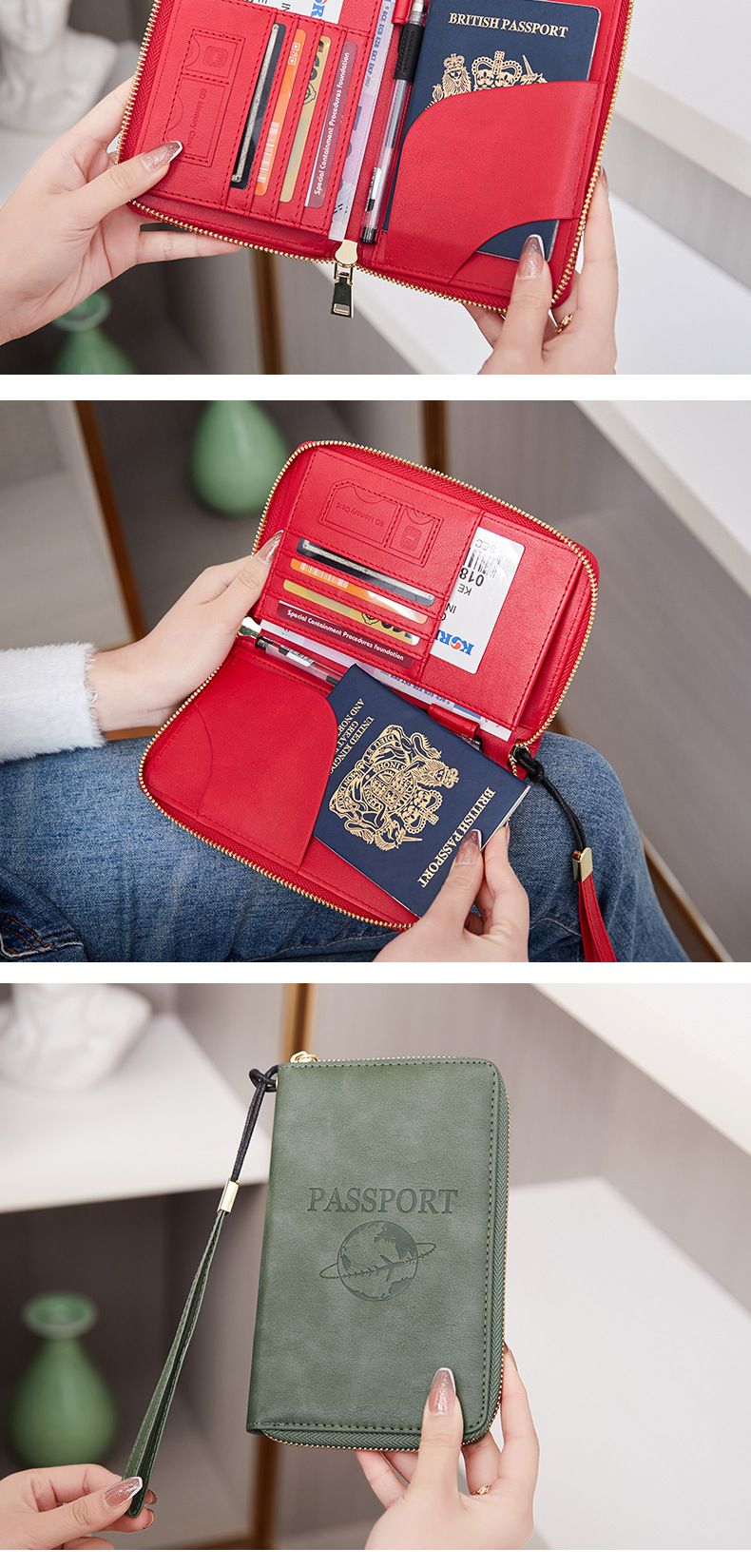 New RFID Passport Bag Long Zipper Passport Clip Ticket Multi Functional Travel Storage Document Bag_voghion.com