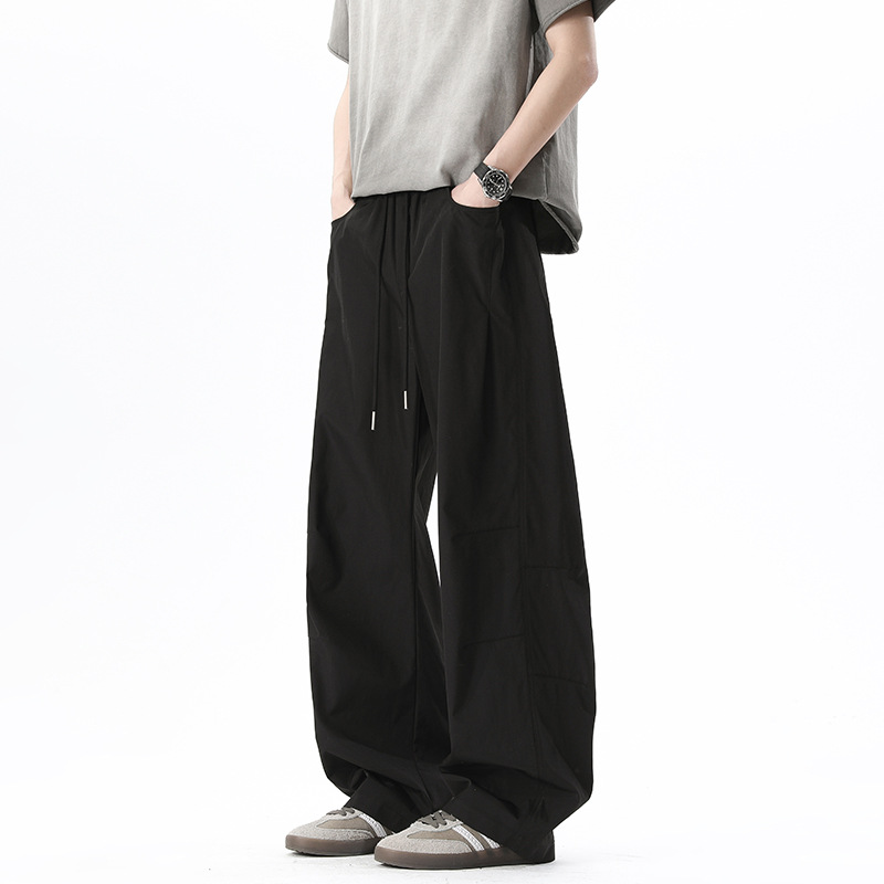 Spring American High Street Fashion Quick-dry Patchwork Pleated Design Drawstring Cargo Casual Pants For Men And Women_voghion.com