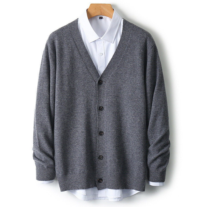 Wool Cardigan Men's V-neck New Loose plus size Sweater Jacket Casual Middle-aged Men's Single-breasted Sweater Long-sleeved