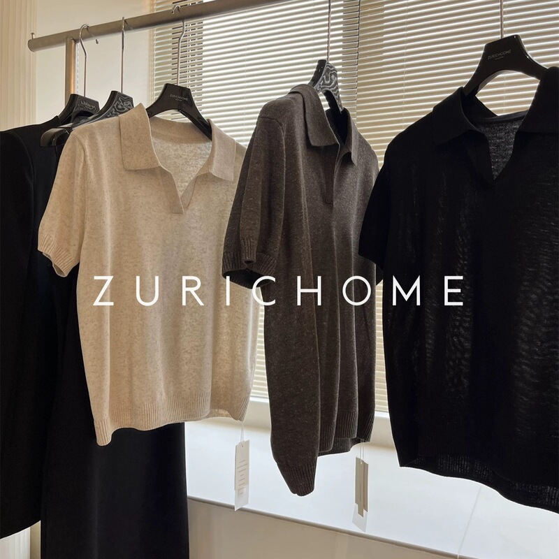 Zurich Home Basic Polo Casual Versatile Linen Texture Polo Collar Knitted Short-Sleeved T-Shirt Top