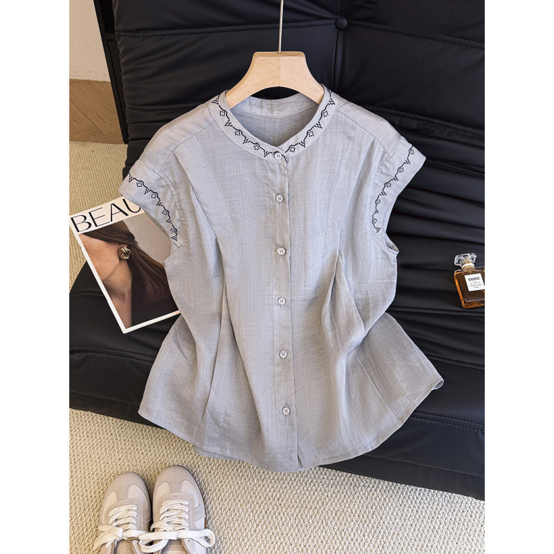 High-End, Unique and Beautiful Cotton and Linen Sleeveless Shirt for Women, Heavy Embroider Outer Vest, Commuter Style Shirt
