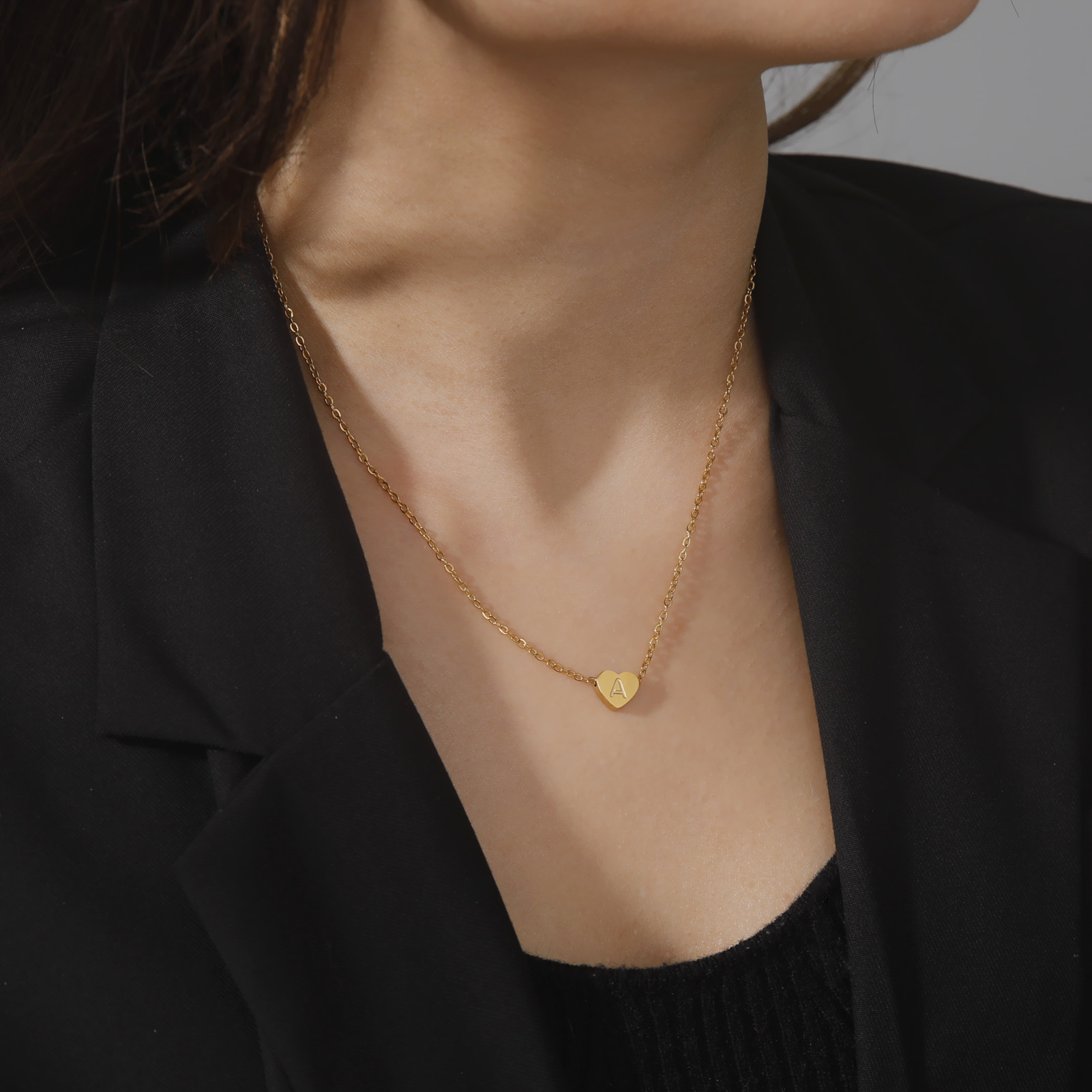 4g Weight Pendant Necklace Classification 1 Piece Quantity Daily Occasion Titanium Steel Material Heart Shape Pattern Unisex Gender Plating Design Simple Style Style Stainless Steel Titanium Steel Simple Style Letter Heart Shape Plating Pendant Necklace 9