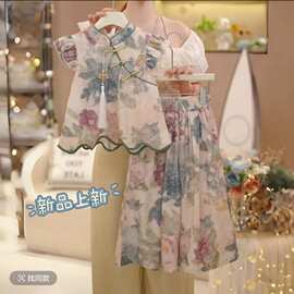 绵绸2026新款女童夏季棉绸套装亲子装女童连衣裙洋气薄款