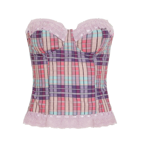 Dopamine Girl Fashion Sweet Spicy Style Pattern Contrast Color Lace Stitching Chest Slim Fit Strapless Vest 2025 New