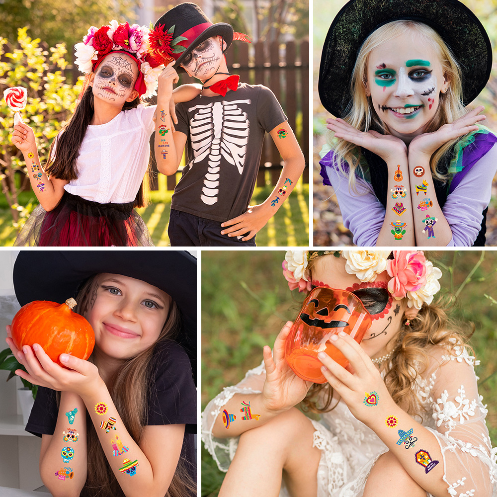 Tatuajes Temporales del Día de Muertos Impermeable para Fiesta