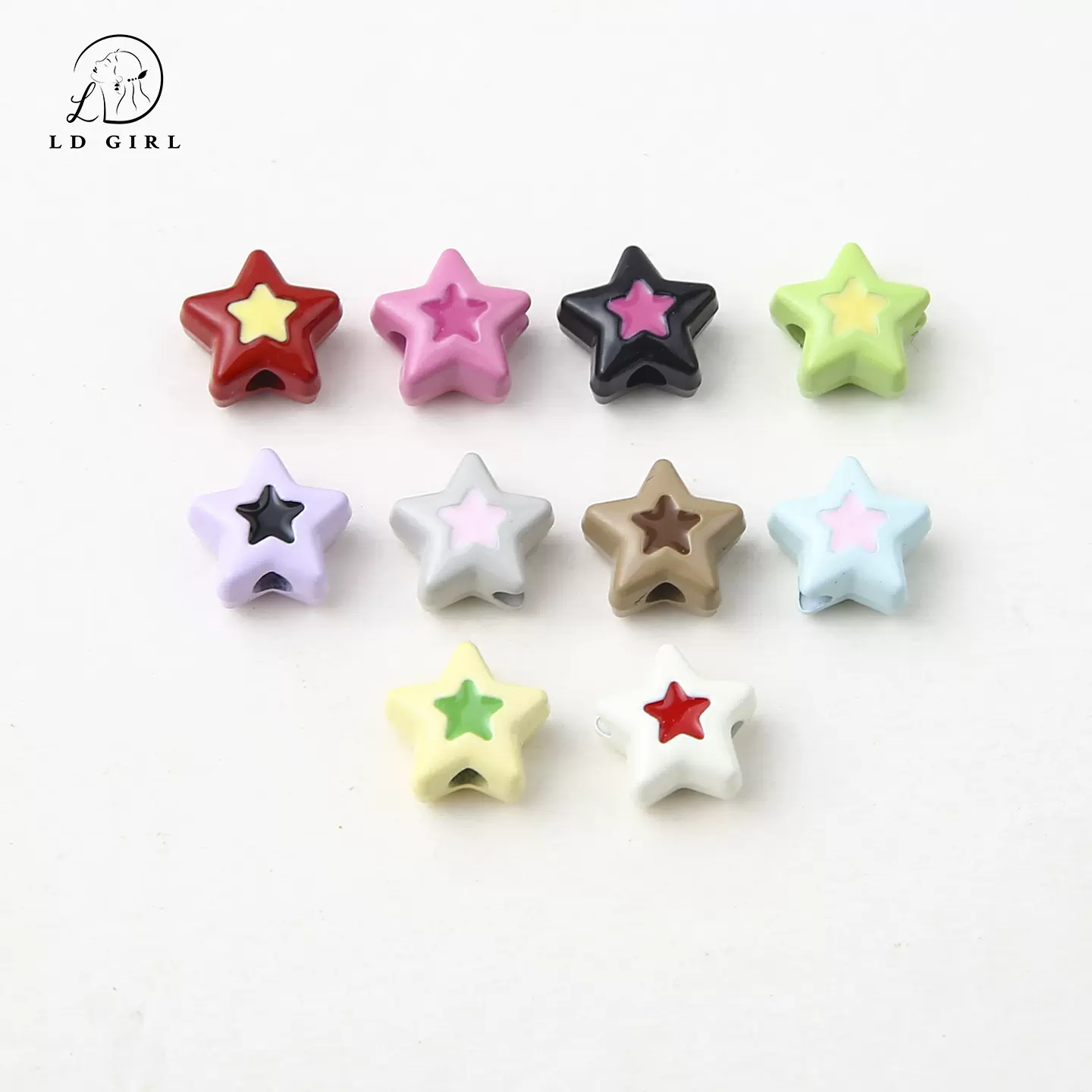 彩色合金滴油双色星星竖通孔珠DIY手作配饰散珠手机链手链钥匙扣