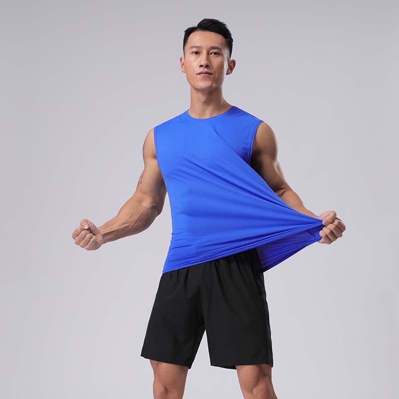 Deportes de los hombres de verano corriendo chaleco sin mangas de secado rápido transpirable casual suelta entrenamiento de fitness camiseta en stock