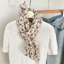 围巾秋冬新款森女系小碎花双拼褶皱长款百搭文艺保暖装饰围脖披肩