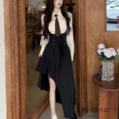 美式御姐学院风背带连衣裙女秋冬高级感衬衫JK制服套装职业两件套