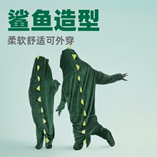 2025新款跨境卡通沙雕鲨鱼睡袋连体睡衣法兰绒家居服可外穿
