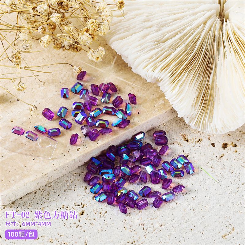 Online Celebrity Nail Candy Diamond Jewelry resina tridimensional Aurora color mágico largo octogonal en forma de diamante de uñas al por mayor 100 piezas