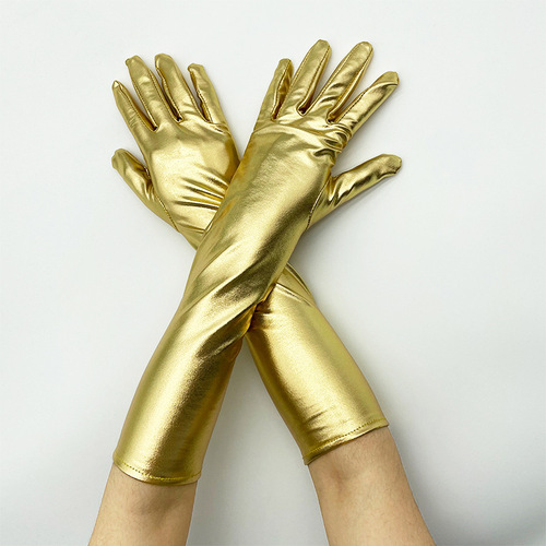 Mid-length patent leather gloves, stretch tight leather gloves, tight stage sexy nightclub winter style