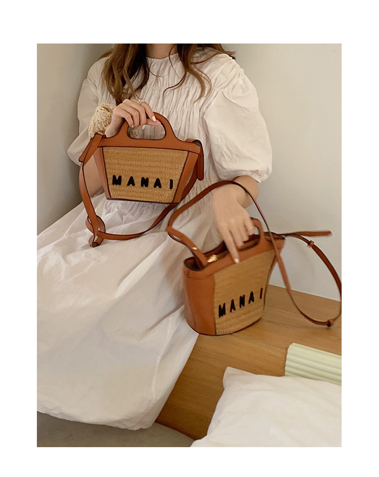 1010g Weight Synthetic Leather Lining Material Open Closure Type Women's Small Summer Straw Letter Vacation Open Straw Bag