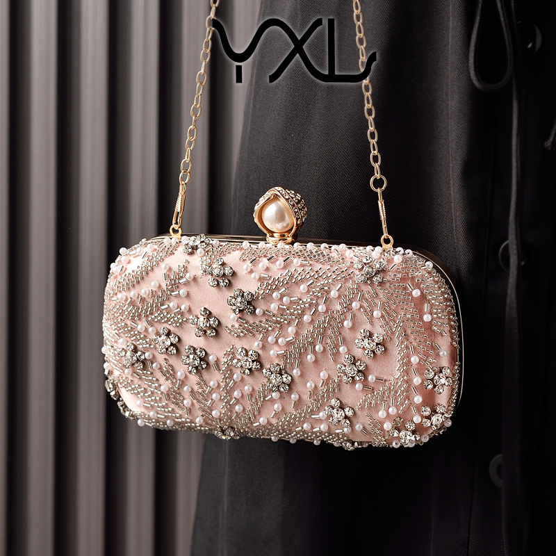 Nuevo bordado de perlas transfronterizas bolsas de cena de diamante bordado bolsas de fiesta bolsas de vestido de champán bolsas de novia