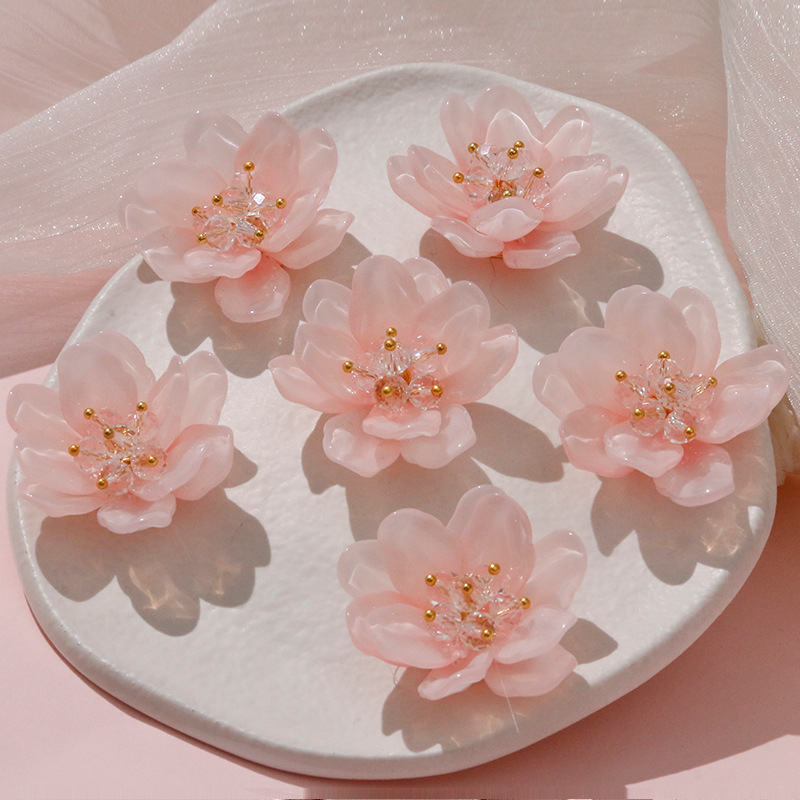 Pink Style Super Fairy Light Luxury Glass Small Flower Semi-finished DIY Handmade Accessories Women's Hair Accessories Earrings Jewelry