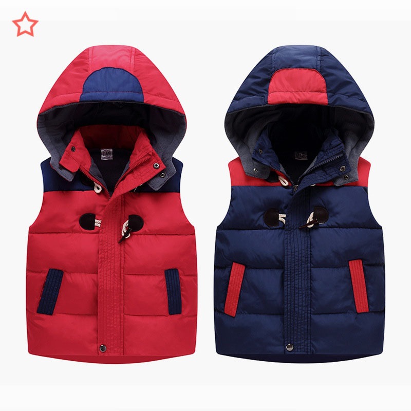 Chaleco de Algodón Grueso para Niños, Invierno 2025, con Botones de Cuerno y Bloques de Color para Niños, Estilo Exportación, Estilo Moderno
