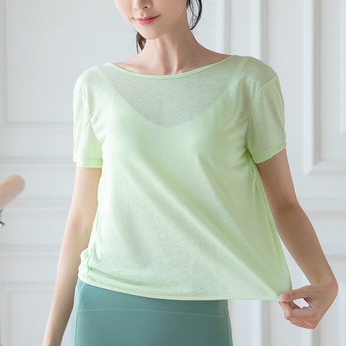 New style beautiful back comfortable yoga clothes short-sleeved backless slimming fitness clothes loose sports flowing short-sleeved shirt for women