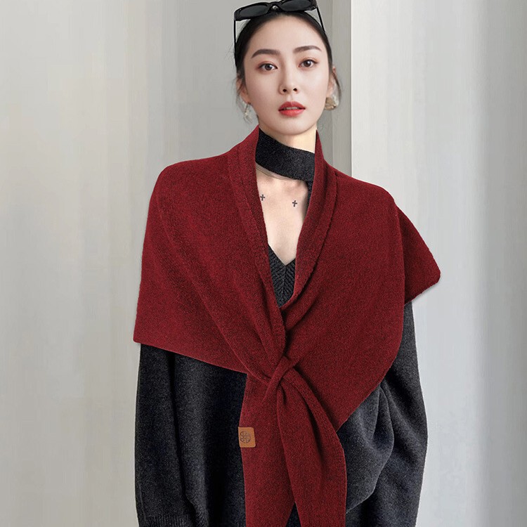 韩系羊毛条纹三角大披肩女保暖加厚外搭针织围巾秋冬服饰外搭坎肩|undefined