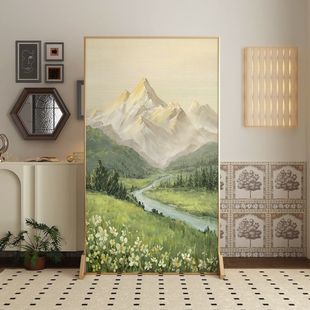 Sunshine Golden Mountain Screen Partition Living Room Decoration Entrance Fabric Landscape Painting Mobile Blocking Light Luxury Homestay Screen
