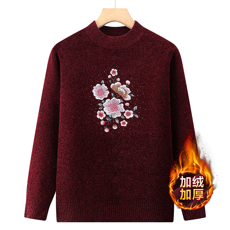 中老年妈妈装针织衫圆领毛衣老太太加绒保暖打底衫奶奶装加厚衣服|undefined