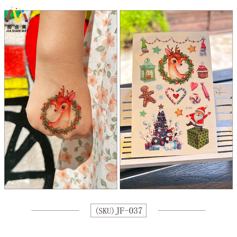 Amazon Venta caliente brillo lindo postre de Navidad unicornio niños tatuaje pegatinas impermeable tatuaje de larga duración