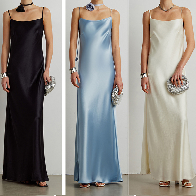 Spot Ly Acetate Satin Suspender Dress Women's Elegant Long Skirt Summer Skirt Fashion High-End Light Dress