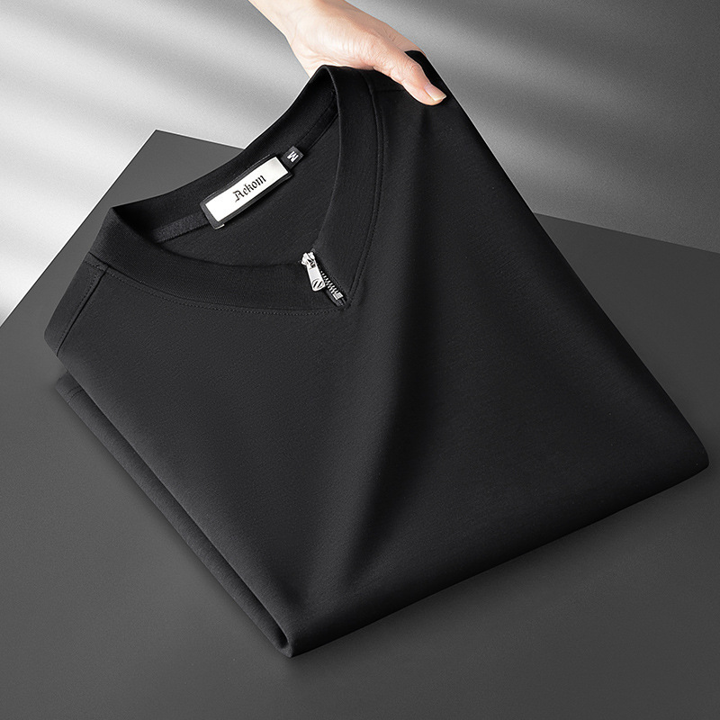 Light Luxury Fashion Trend Zipper V-Neck Short-Sleeved T-Shirt for Men, Summer Thin Modal Ice Silk Youth Half-Sleeved T-Shirt for Men