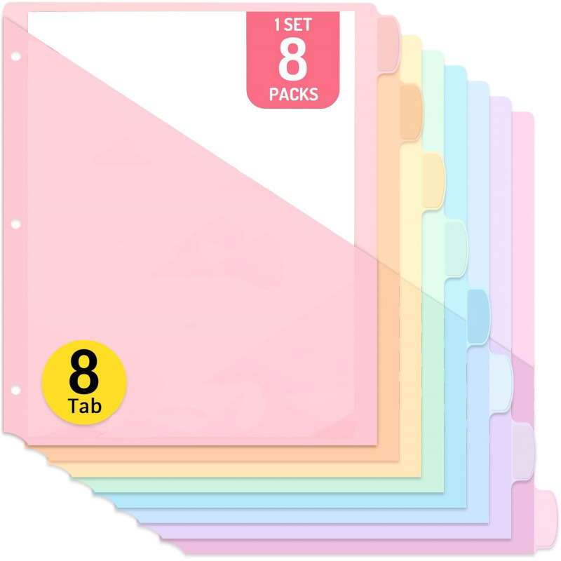 Transfronterizos para bolsas de archivos de estudiantes de color transparentes clasificadas 2 compartimentos de plástico 8 etiquetas directas de fábrica