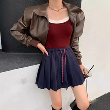 喜大东2024初秋撞色减龄百褶短裙彩色抽绳防走光半身裙运动休闲裙