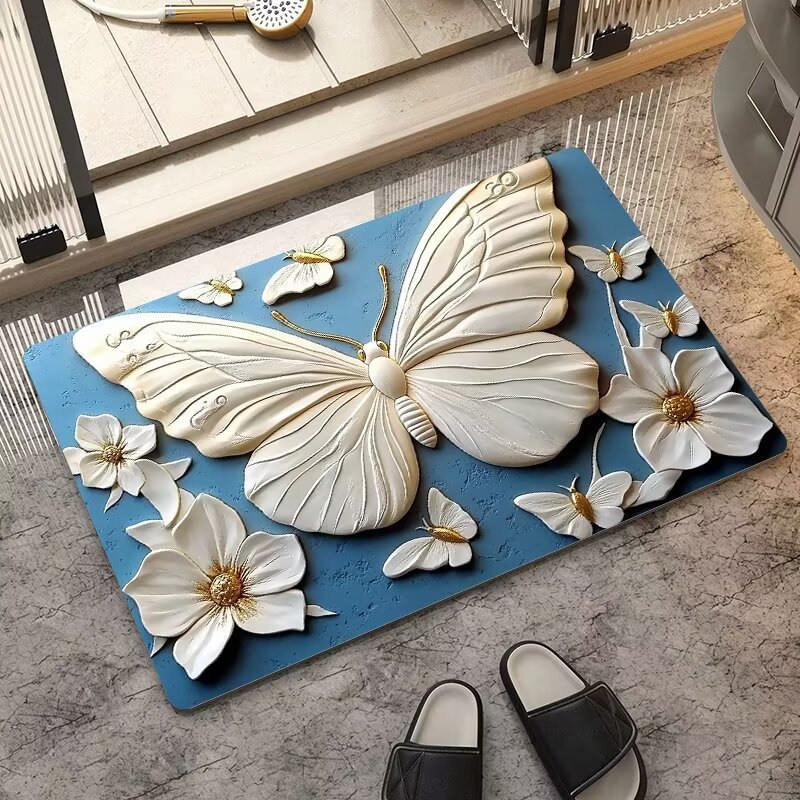 Cross-Border 3D Butterfly Soft Diatomaceous Earth Non-Slip Entrance Quick-Dry Bathroom Carpet Kitchen Mat_voghion.com
