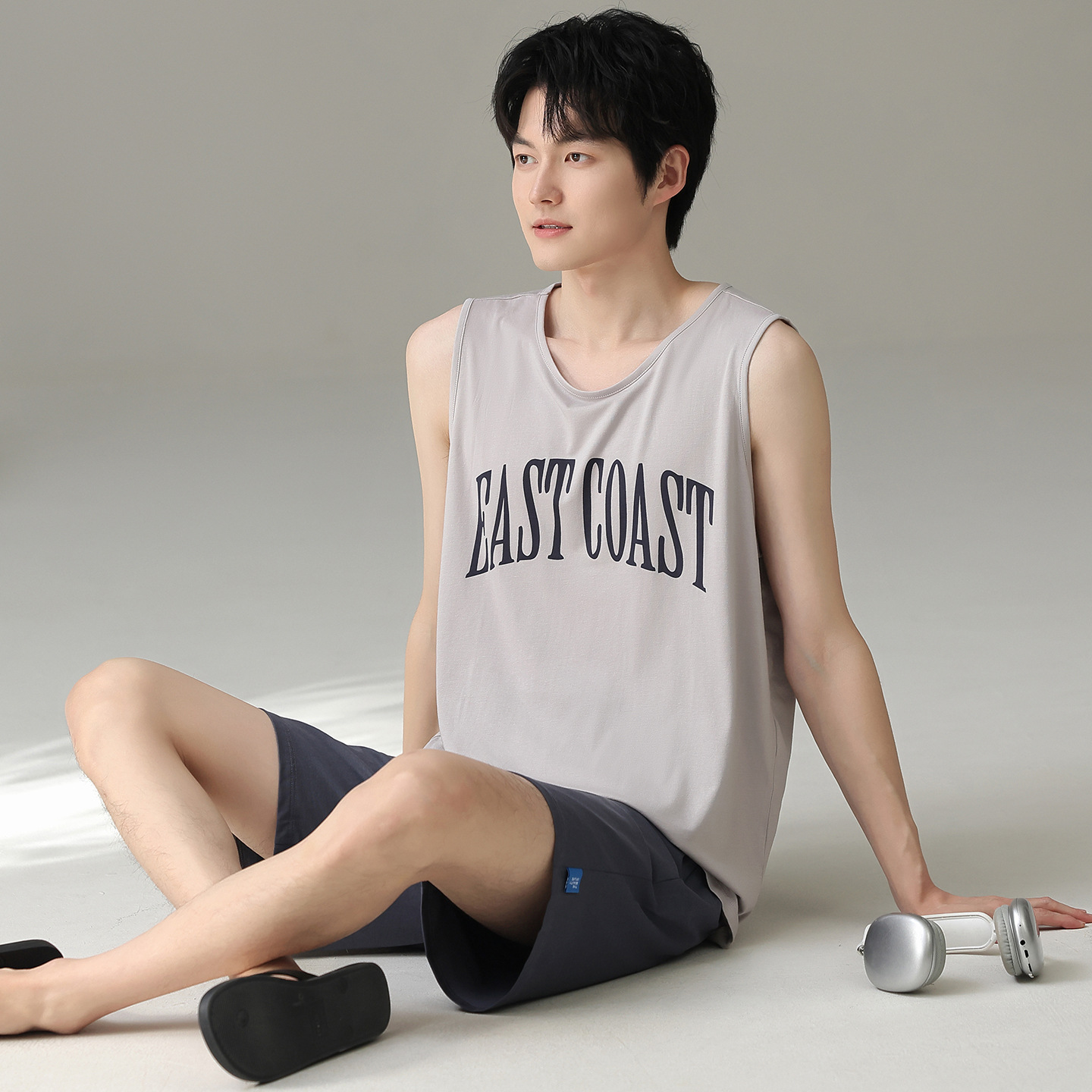 Pajamas for Men, Summer Pullover Vest Shorts, Cotton Men's Thin Sleeveless Youth Wear, Can Be Worn Outside as Home Clothes