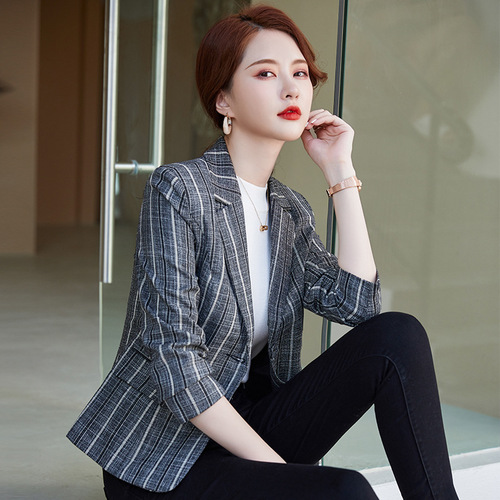 Striped Women's Autumn/Winter Long-Sleeve Tailored Blazer Fashion Style Upper Garment Leisure Plain Color Versatile Suit