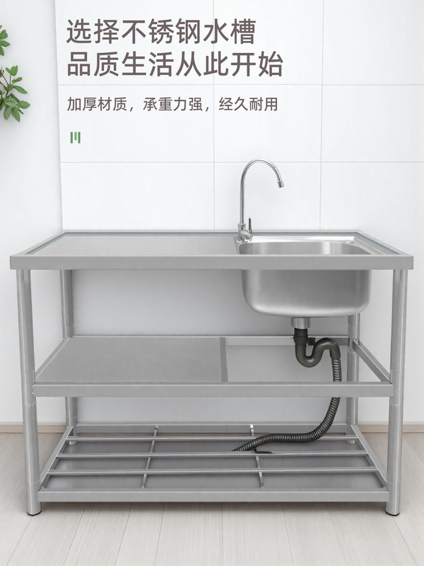 Stainless Steel Sink with Bracket Kitchen Sink Wash Basin Countertop Integrated Sink Household Laundry Sink