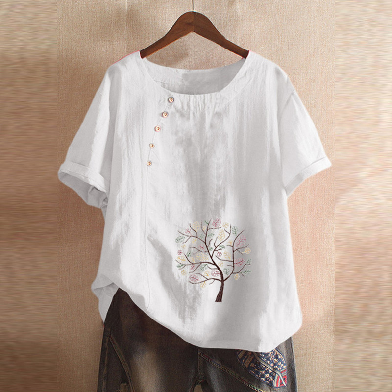 2022 Amazon AliExpress wish Explosions Retro Cotton and Linen Embroidered Loose Casual Shirt for Women