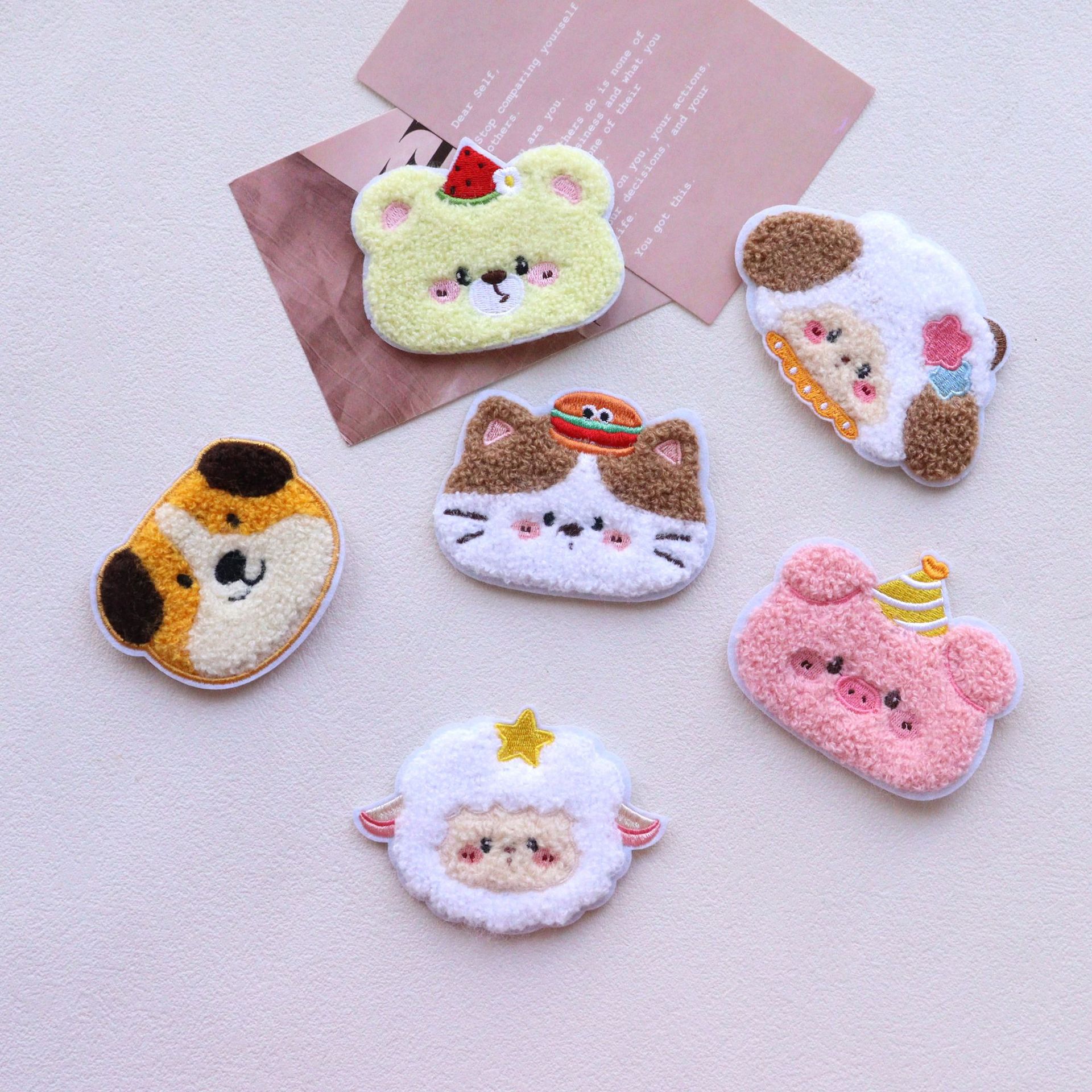 Cute Plush Hair Stickers, Kitten Animal Seamless Bangs Stickers, Creative and Fun Girl Decoration Embroidery Magic Stickers
