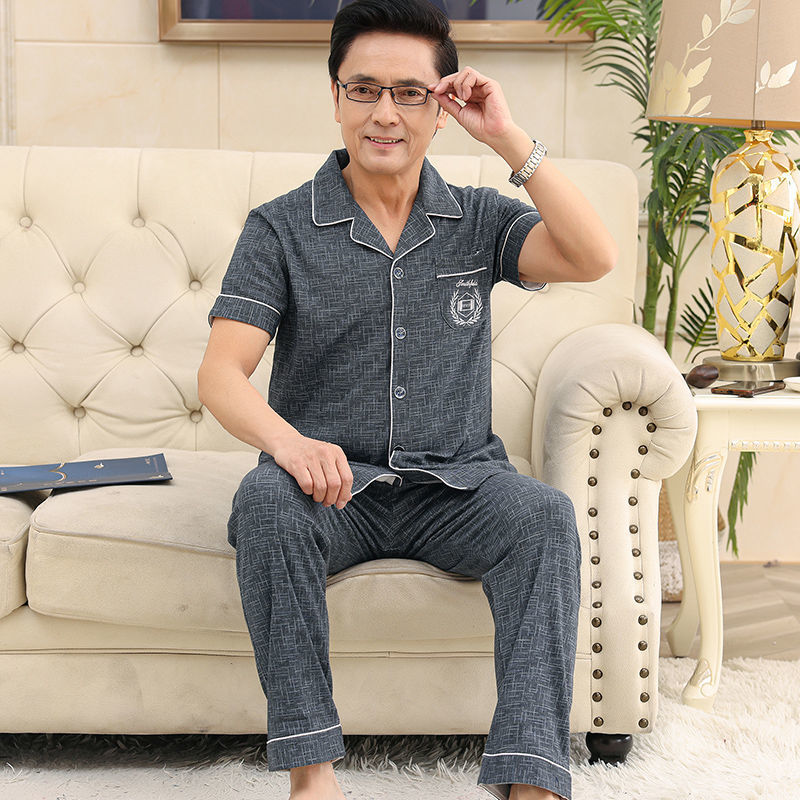 Verano de mediana edad y anciano papá 100% pijamas pantalones de algodón de manga corta de mediana edad cardigan traje