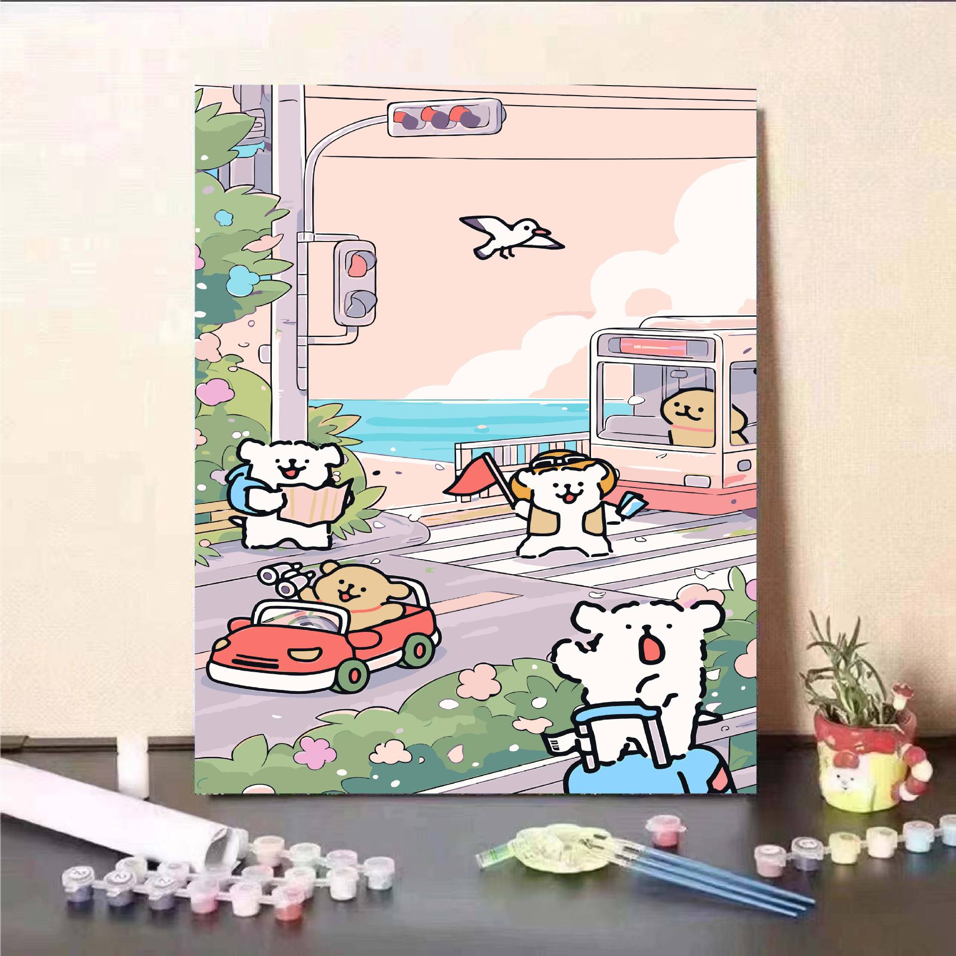 Personaje de yuanes animado bidimensional DIY pintura al óleo digital descomprimida a mano nicho pintura de relleno de color