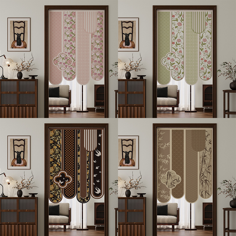 Unique-shaped door curtain, imitation linen, new Chinese style with floral and bird patterns, hollowed-out design, suitable for bedroom, living room, or entryway, wholesale Unique-shaped door curtain, imitation linen, new Chinese style with floral and bird patterns, hollowed-out design, suitable for bedroom, living room, or entryway, wholesale