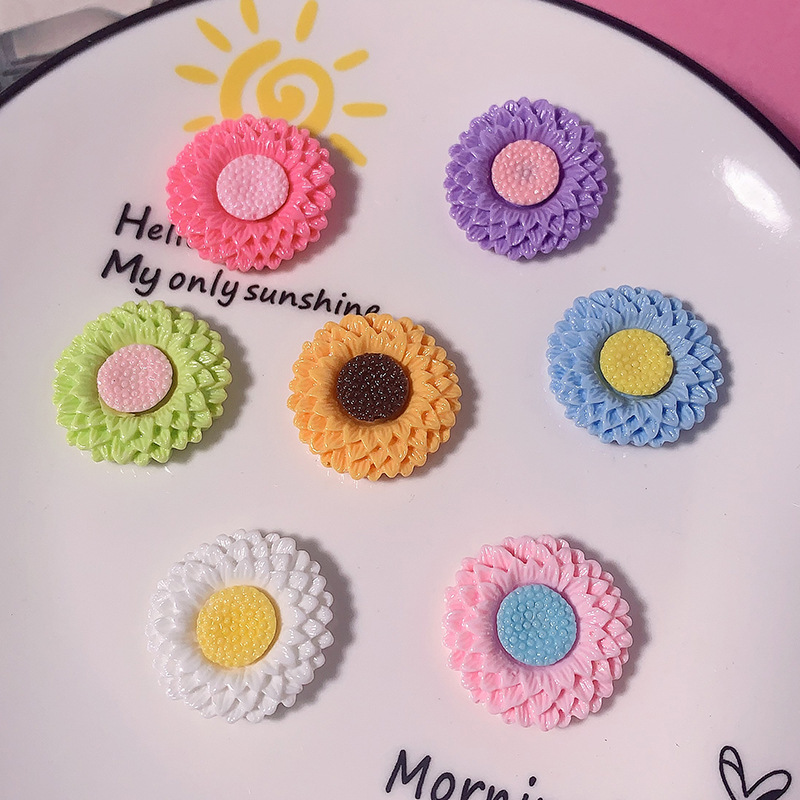Nuevo colorido girasol flor diy accesorios de resina crema pegamento para el cabello clips para el cabello accesorios hechos a mano botones de zapatos broches