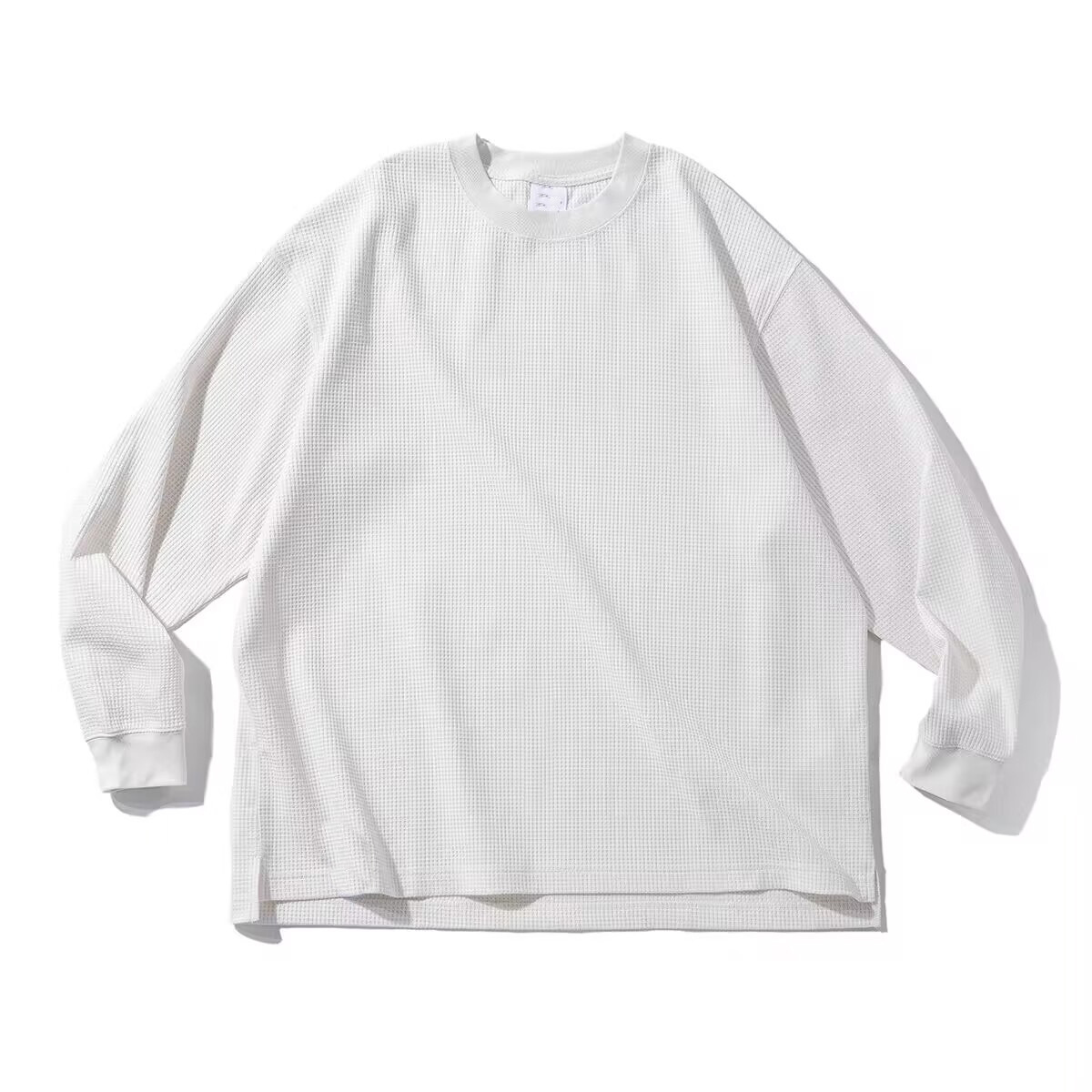 Herren Waffelstrick Langarm T-shirt Rundhalsausschnitt Freizeit_voghion.com