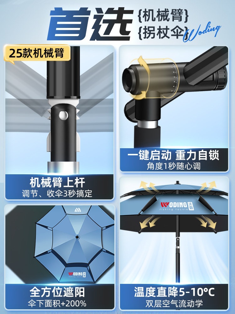 Woding Fishing Umbrella 2026 New Model Outdoor Fishing Sunshade Umbrella Thickened Sun Protection Rainproof Large Fishing Umbrella