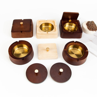 Creative Ashtray Accessible Luxury Business Hotel Classy Home Chinese Style Ashtray with Lid Anti-Fly Ash Classy Solid Wood Ashtray