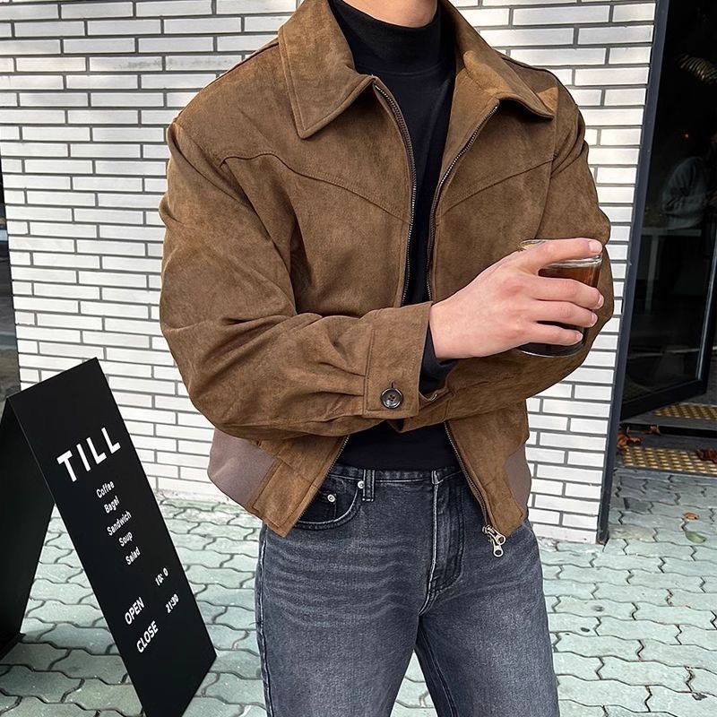 2025外套男高级范棕咖色潮牌翻领夹克网红高级感春秋百搭男款上衣|undefined