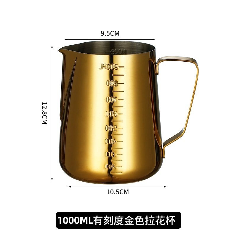 日本製304ステンレス鋼目盛り付きハンドル付き尖った口のラテアートカップ、コーヒー専用ミルク泡立て器、ミルクフォームカップ、ラテアートカップ|undefined