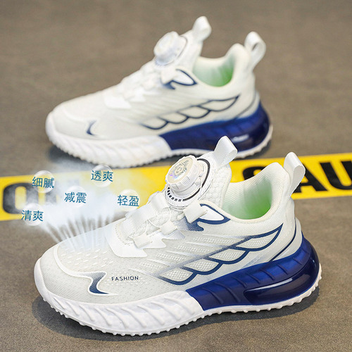 Children's shoes for autumn, white sports shoes for boys with rotating buttons, dad shoes with leather surface, running shoes